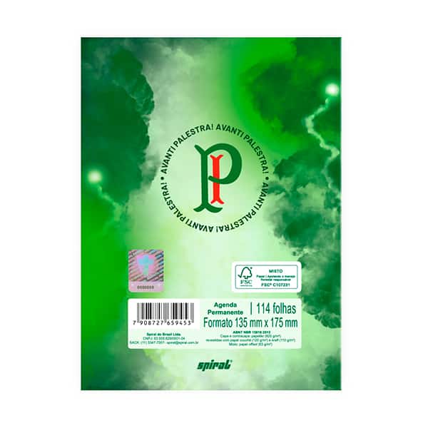 Agenda escolar permanente, Palmeiras F.C, 114 folhas, 2759453, Spiral Pal - PT 1 UN Agenda escolar permanente, Palmeiras F.C, 114 folhas, 2759453, Spiral Pal - PT 1 UN