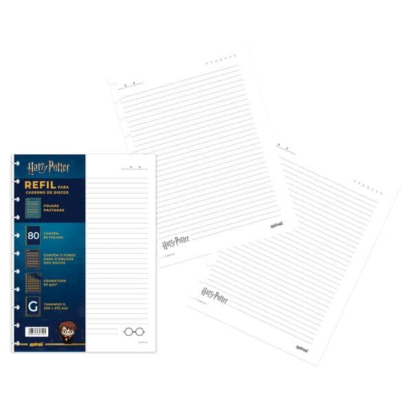 Refil para Caderno de Disco Tamanho G (200×275 mm) com 80 Folhas Pautadas, Harry Potter, Gramatura 90g, 2647405, Spiral Hpt - PT 1 UN