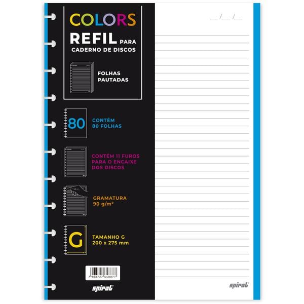 Refil para Caderno de Disco Tamanho G (200×275 mm) com 80 Folhas Pautadas, Colors, Gramatura 90g, 2648877, Spiral - PT 1 UN