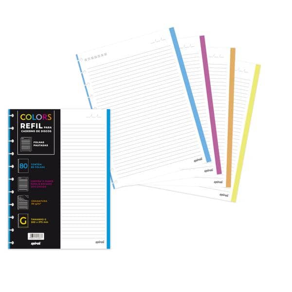 Refil para Caderno de Disco Tamanho G (200×275 mm) com 80 Folhas Pautadas, Colors, Gramatura 90g, 2648877, Spiral - PT 1 UN