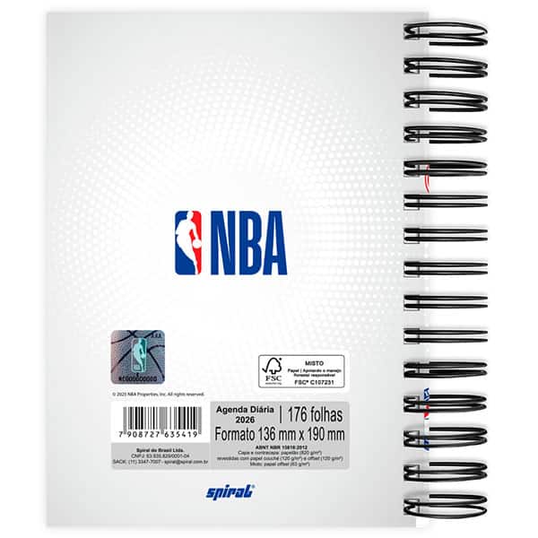 Agenda diária 2026, NBA, 176 folhas, 2635419, Spiral Nba - PT 1 UN