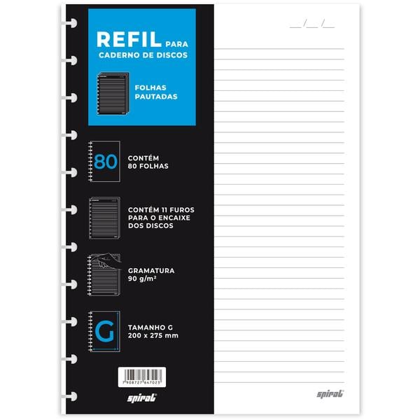 Refil para Caderno de Discos Tamanho G (200×275 mm) com 80 Folhas Pautadas, Gramatura 90g, 2647023, Spiral - PT 1 UN Refil para Caderno de Discos Tamanho G (200×275 mm) com 80 Folhas Pautadas, Gramatura 90g, 2647023, Spiral - PT 1 UN
