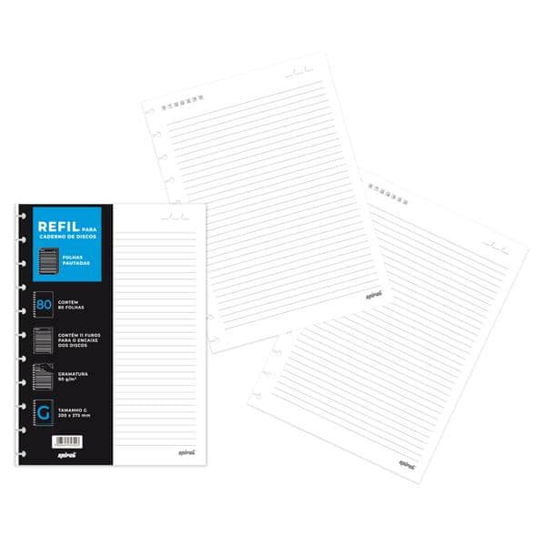 Refil para Caderno de Discos Tamanho G (200×275 mm) com 80 Folhas Pautadas, Gramatura 90g, 2647023, Spiral - PT 1 UN Refil para Caderno de Discos Tamanho G (200×275 mm) com 80 Folhas Pautadas, Gramatura 90g, 2647023, Spiral - PT 1 UN