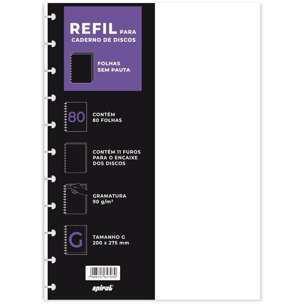 Refil para Caderno de Discos Tamanho G (200×275 mm) com 80 Folhas sem Pauta, Gramatura 90g, 2647030, Spiral - PT 1 UN