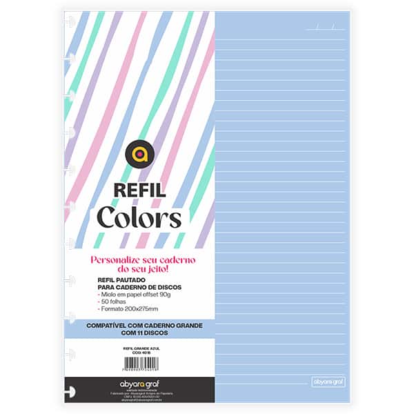 Refil para caderno de discos G, 50 folhas pautadas, Azul, 4018, Abyara - PT 1 UN