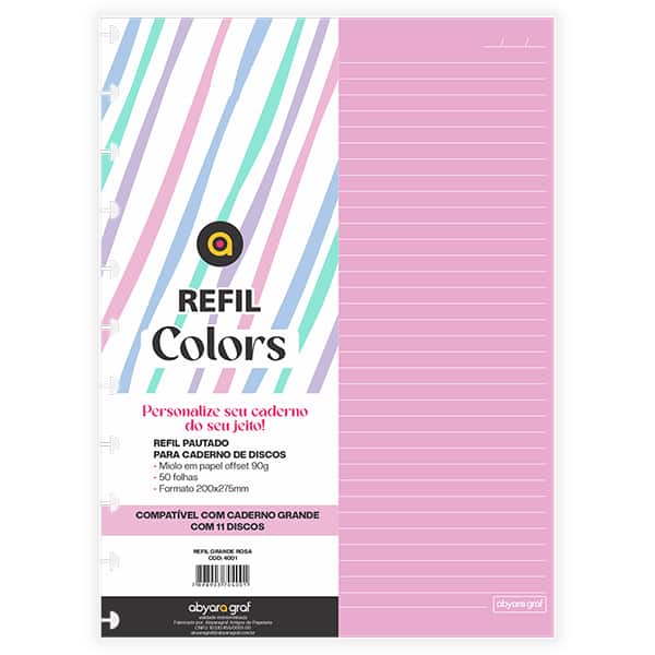 Refil para caderno de discos G, 50 folhas pautadas, Rosa, 4001, Abyara - PT 1 UN