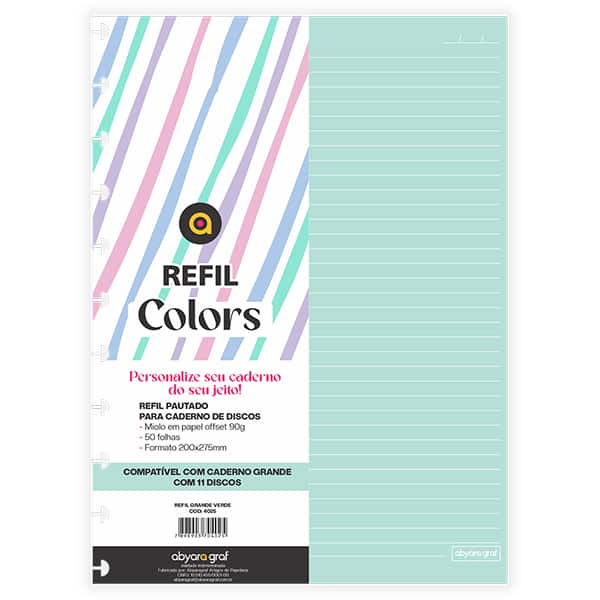 Refil para caderno de discos G, 50 folhas pautadas, Verde, 4025, Abyara - PT 1 UN