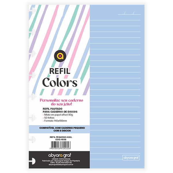 Refil para caderno de discos P, 50 folhas pautadas, Azul, 4056, Abyara - PT 1 UN
