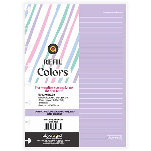 Refil para caderno de discos P, 50 folhas pautadas, Lilás, 4070, Abyara - PT 1 UN