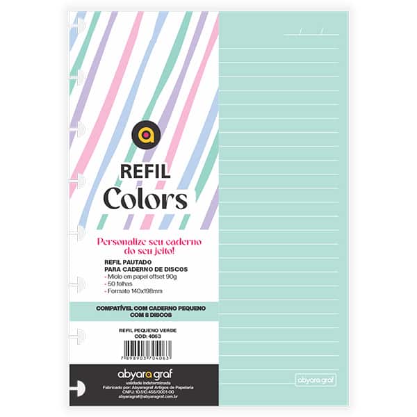 Refil para caderno de discos P, 50 folhas pautadas, Verde, 4056, Abyara - PT 1 UN