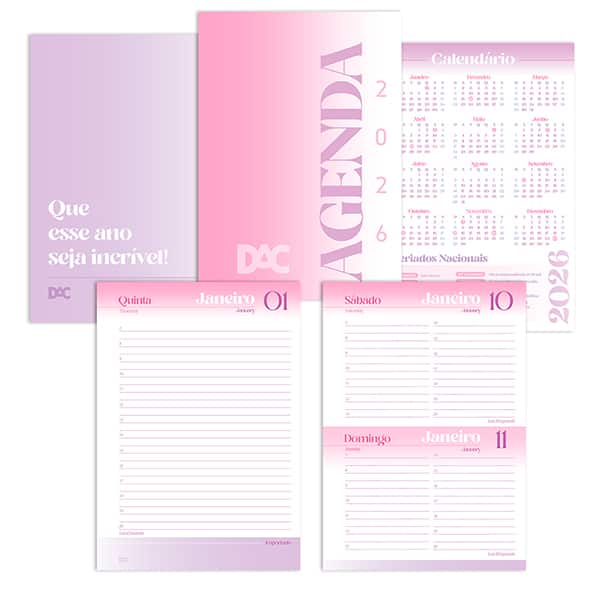 Agenda diária 2026, Rosa e Roxo, 336 páginas, A5, 4531, DAC - PT 1 UN