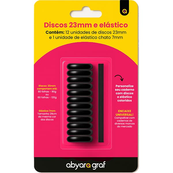 Disco para caderno smart com elástico, 23mm, Preto, 1109, Abyara - BT 12 UN