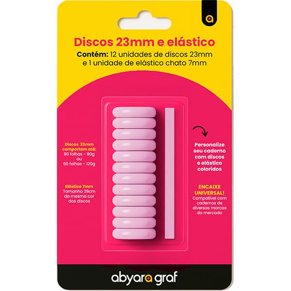 Disco para caderno smart com elástico, 23mm, Rosa bebê, 1123, Abyara - BT 12 UN
