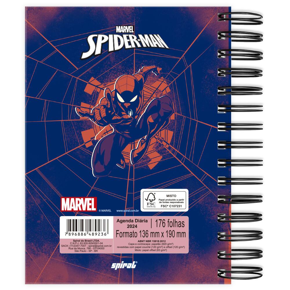 Agenda Diária 2024 Marvel Homem Aranha Spiderman Spiral PT 1 UN