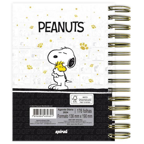 Agenda diária, Snoopy, 2024, 176 folhas, 2489601, Spiral Sno PT 1 UN
