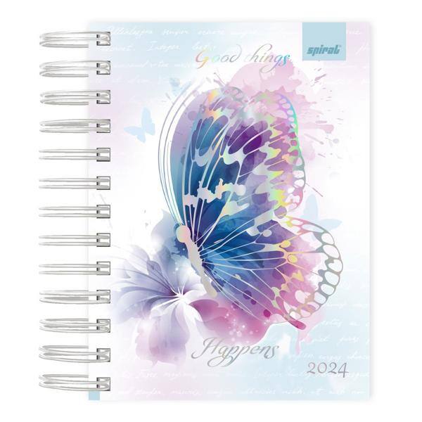 Agenda Diária Mini 2024 Flutter Borboletas Spiral - PT 1 UN