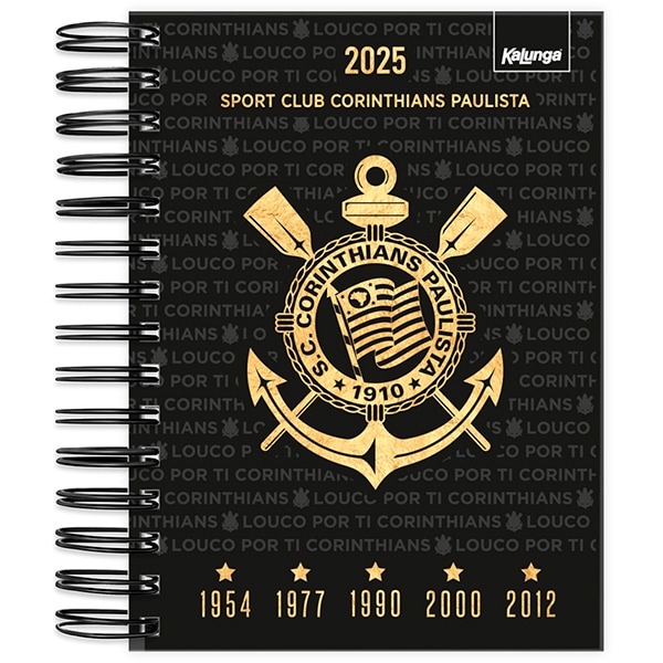 Agenda Diária 2025 Corinthians, 176 folhas, 2514599, Spiral Sccp - PT 1 UN