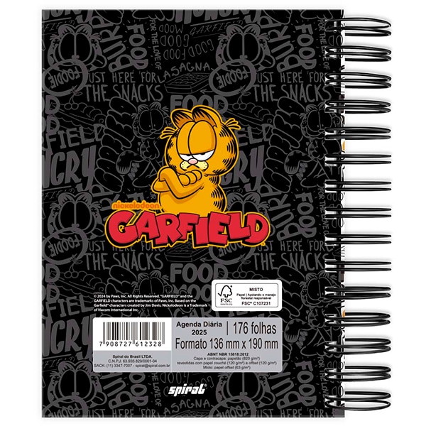 Agenda Diária 2025 Garfield, 176 folhas, 2512328, Spiral Gar - PT 1 UN