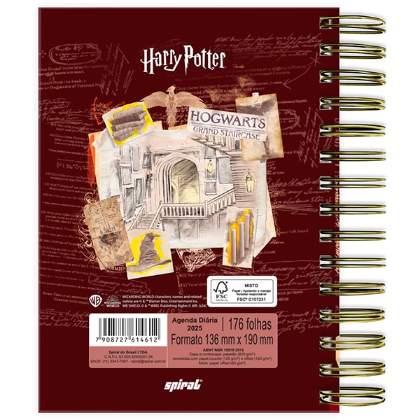 Agenda Diária 2025 Harry Potter, 176 folhas, 2514612, Spiral Hpt - PT 1 UN