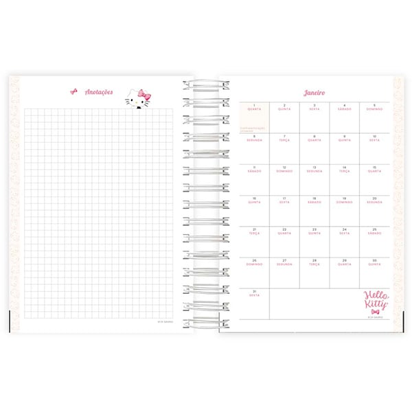 Agenda diária 2025, Hello Kitty, 176 folhas, 2512342, Spiral Hki - PT 1 UN