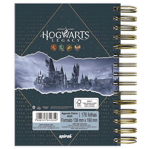 Agenda Diária 2025 Hogwarts Legacy, 176 folhas, 2512359, Spiral Hl - PT 1 UN