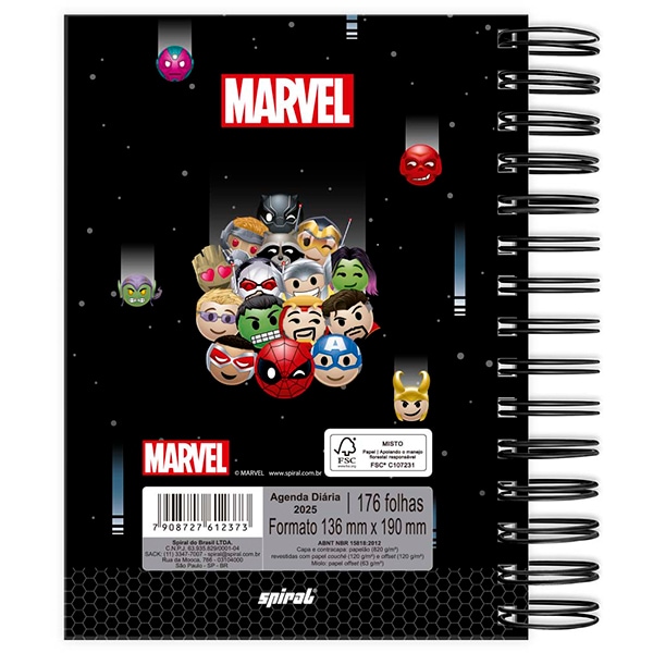 Agenda Diária 2025 Marvel Emoji, 176 folhas, 2512373, Spiral Mve - PT 1 UN