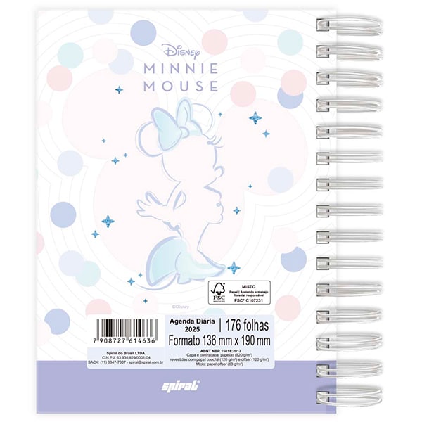 Agenda Diária 2025 Minnie Disney Style 176 Folhas Spiral - PT 1 UN