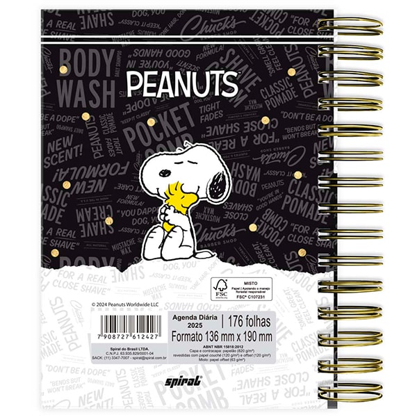 Agenda Diária 2025 Snoopy, 176 folhas, 2512427, Spiral Sno - PT 1 UN