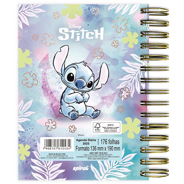 Agenda Diária 2025 Stitch Disney 176 Folhas Spiral - PT 1 UN