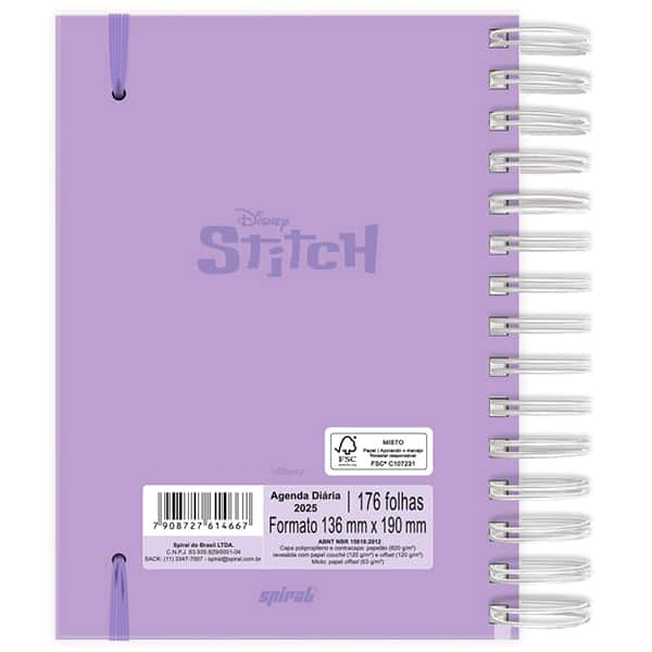 Agenda Diária 2025 Stitch, 176 folhas, 2514667, Spiral Ds - PT 1 UN