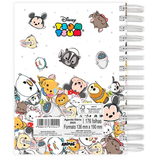 Agenda Diária 2025 Tsum Tsum, 176 folhas, 2512373, Spiral Tsum - PT 1 UN