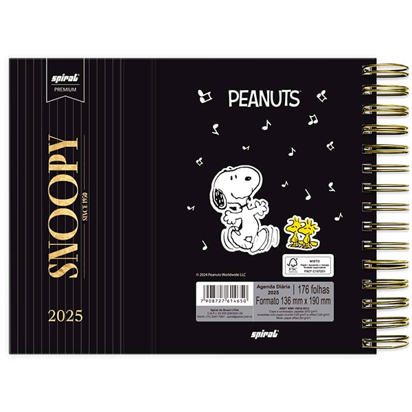 Agenda diária 2025, com aba, Snoopy, 176 folhas, 2514674, Spiral Ds - PT 1 UN