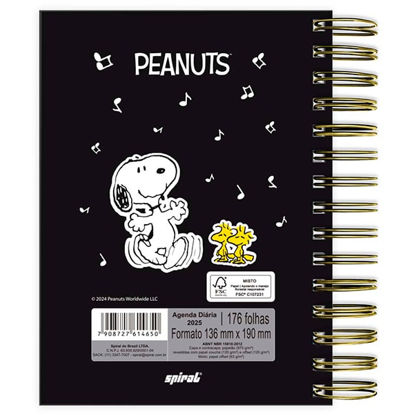 Agenda diária 2025, com aba, Snoopy, 176 folhas, 2514674, Spiral Ds - PT 1 UN