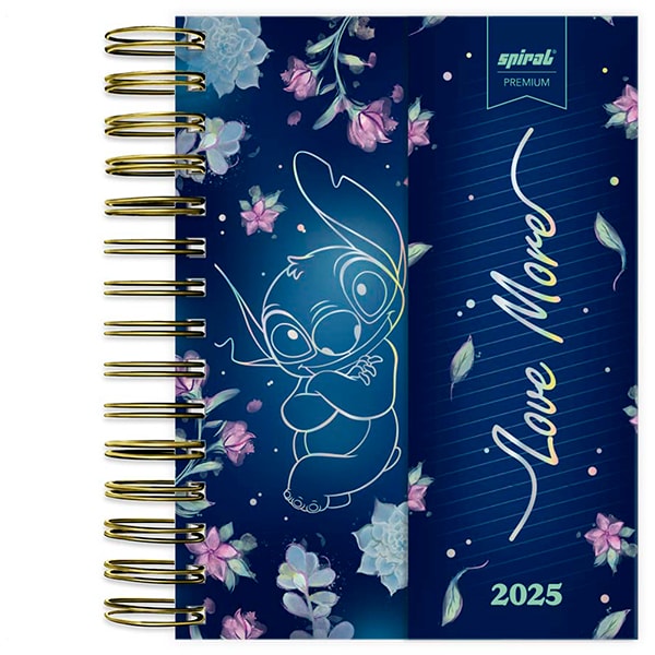 Agenda diária 2025, com aba, Stitch, 176 folhas, 2514674, Spiral Ds - PT 1 UN