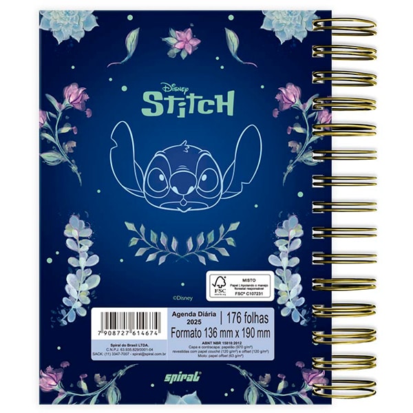 Agenda diária 2025, com aba, Stitch, 176 folhas, 2514674, Spiral Ds - PT 1 UN