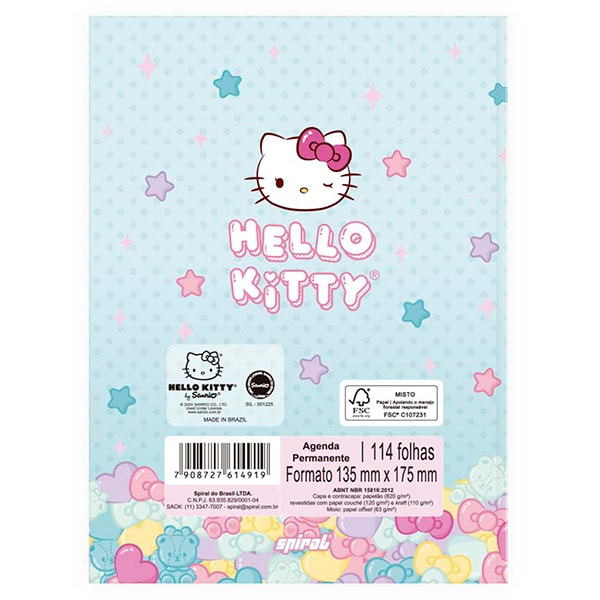 Agenda Permanente Hello Kitty, 114 folhas, 2514919, Spiral Hki - PT 1 UN