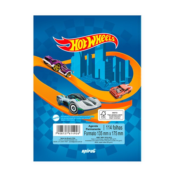 Agenda Permanente Hot Wheels, 114 folhas, 2514926, Spiral Hw - PT 1 UN