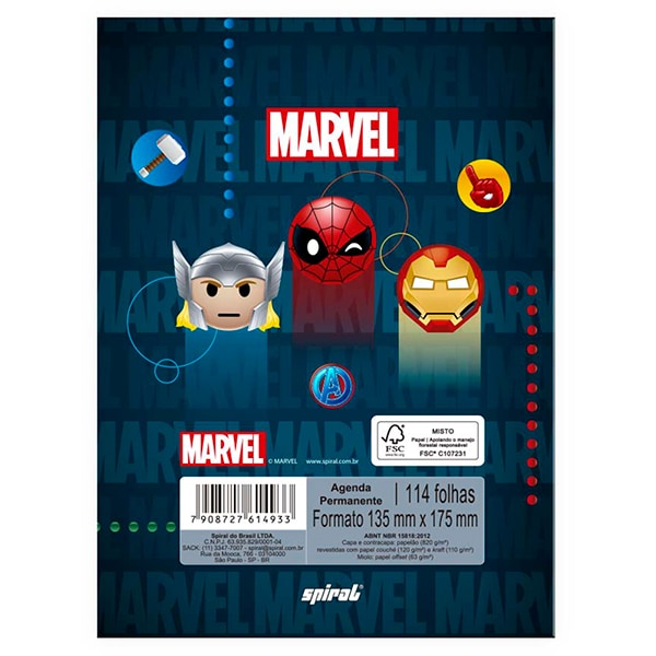 Agenda permanente, Marvel Emoji, 114 folhas, 2514933, Spiral Mve - PT 1 UN