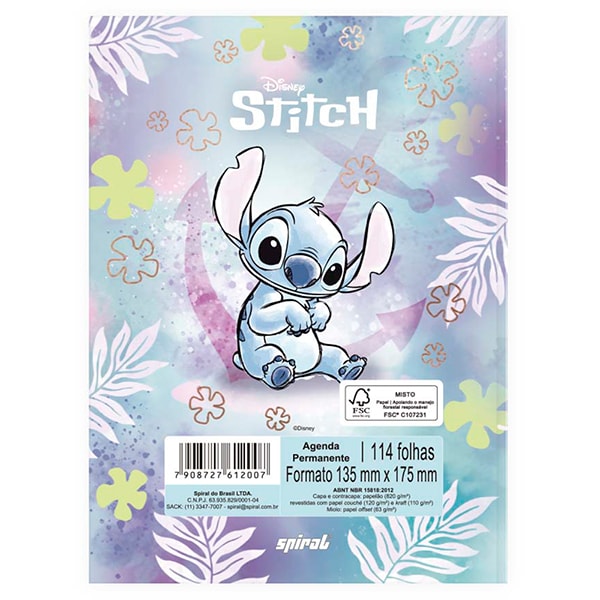 Agenda permanente, Stitch, 114 folhas, 2512007, Spiral Ds - PT 1 UN