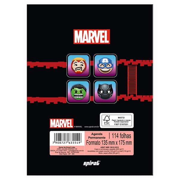 Agenda permanente, Marvel Emoji, 114 folhas, 2635549, Spiral Mve - PT 1 UN