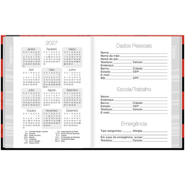 Agenda permanente, Flamengo, 114 folhas, 2637215, Spiral - PT 1 UN