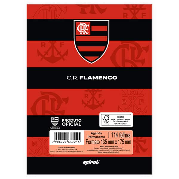 Agenda permanente, Flamengo, 114 folhas, 2637215, Spiral - PT 1 UN