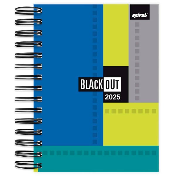 Agenda Diária 2025 Black Out, Azul, 176 folhas, 2511307, Spiral Blk - PT 1 UN