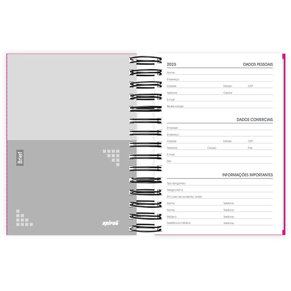 Agenda diária 2025, Brief Rosa, 176 folhas, 2511352, Spiral Brf - PT 1 UN