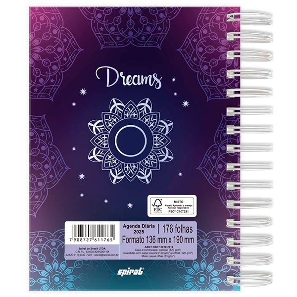 Agenda diária 2025, Dreams, 176 folhas, 2511765, Spiral Dms - PT 1 UN