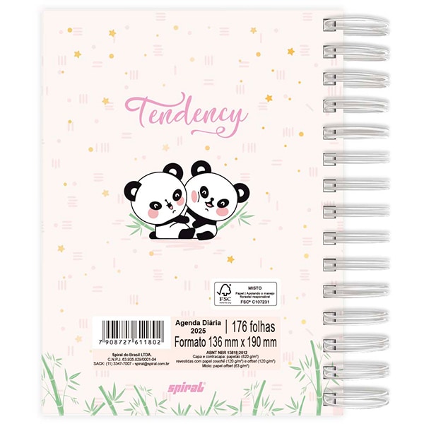 Agenda diária 2025, Panda, 176 folhas, 2511802, Spiral Ten - PT 1 UN