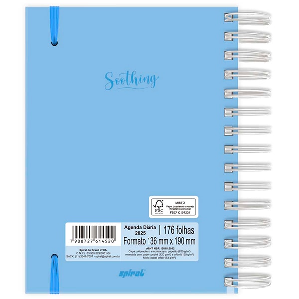 Agenda diária 2025, Soothing Azul, 176 folhas, 2514520, Spiral Soot - PT 1 UN