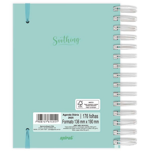 Agenda diária 2025, Soothing Verde, 176 folhas, 2514551, Spiral Soot - PT 1 UN