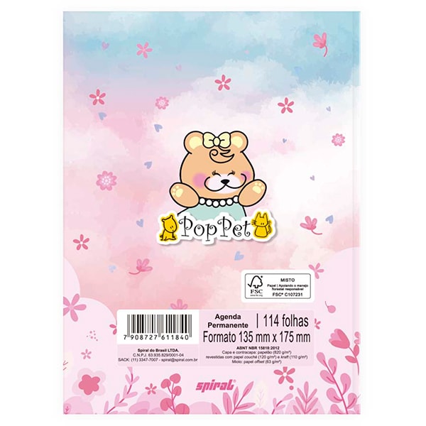 Agenda Permanente Pop Pet, 114 folhas, 2511840 , Spiral Pop - PT 1 UN