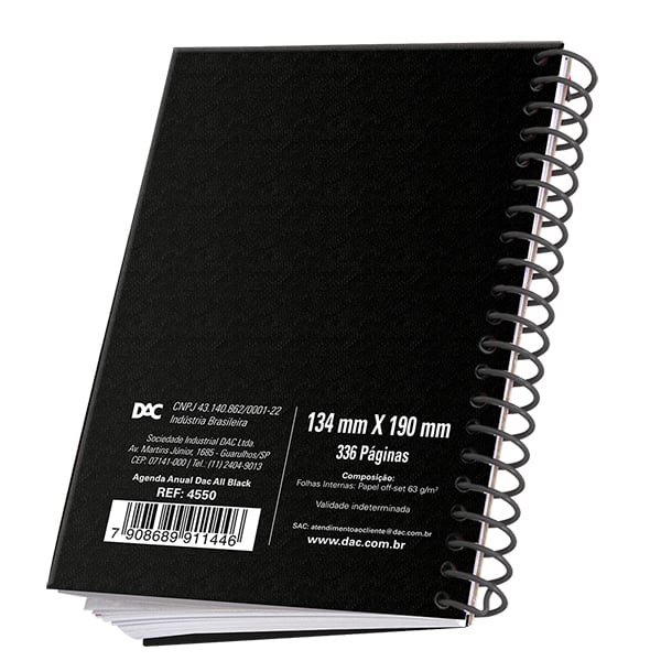 Agenda diária A5, All Black 2026, 4550, DAC - PT 1 UN